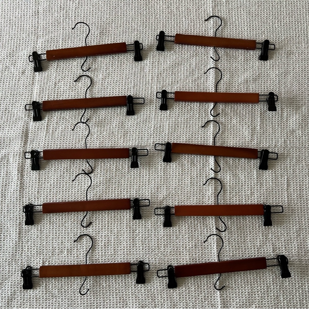 Wooden Walnut Pants Hangers for‎ Skirts & Trousers with Swivel Hook - Set of 10